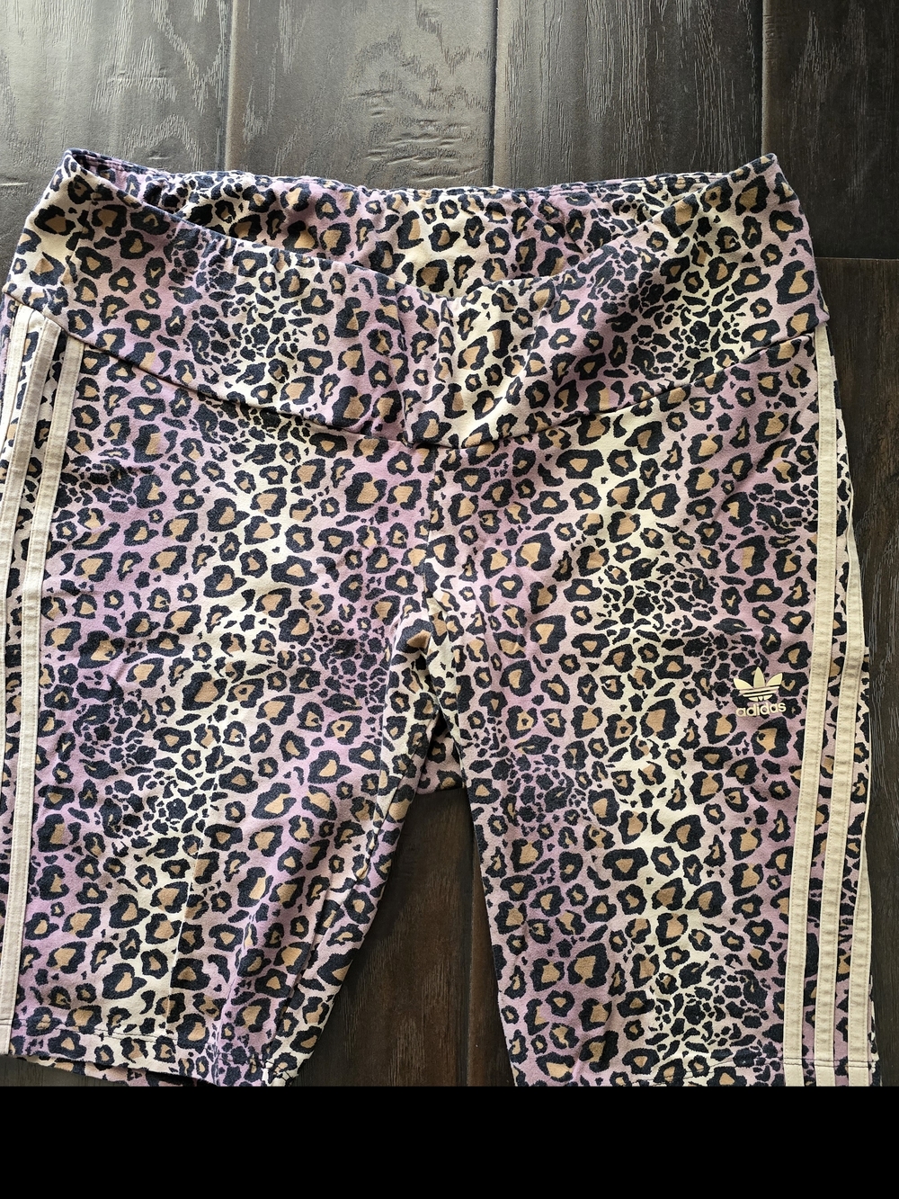 adidas Pink Leopard Print Athletic Shorts with Side Stripes